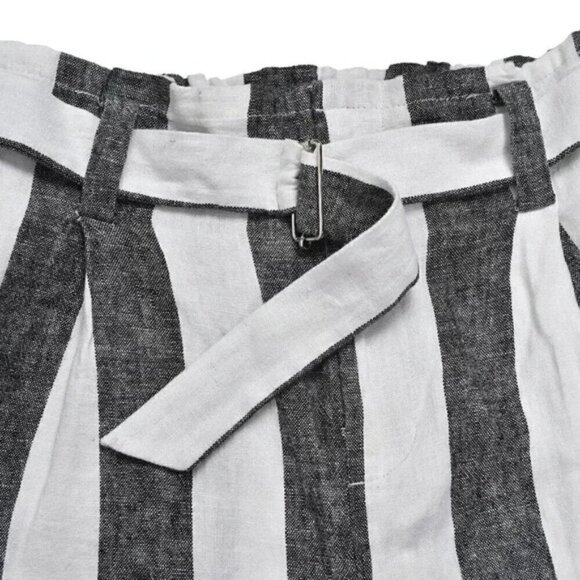 Calvin Klein Linen Blend Shorts High Waist Striped Belted Grey White Size 2 - Picture 2 of 5